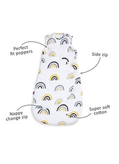 Snuz Pouch Sleeping Bag For Infant And Baby 2.5 Tog Clever Nappy Change Zip Material 100% Cotton For Temperatures Within 16 - 20 Celsius Suitable From 0 - 6Months Max.Length 68 Cm - Mustard Rainbow  - Image 2