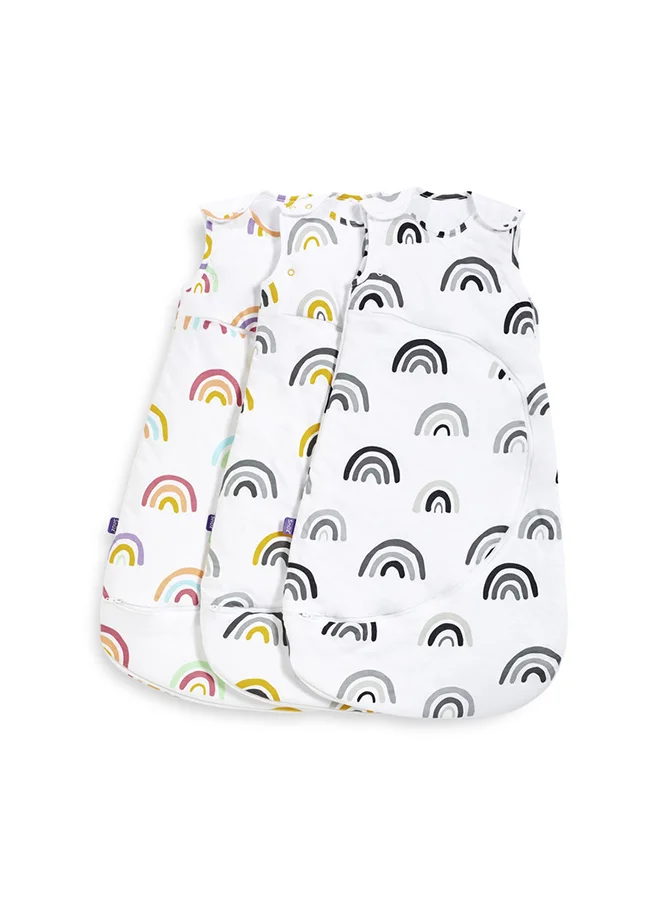 Snuz Pouch Sleeping Bag For Infant And Baby 2.5 Tog Clever Nappy Change Zip Material 100% Cotton For Temperatures Within 16 - 20 Celsius Suitable From 0 - 6Months Max.Length 68 Cm - Mustard Rainbow
