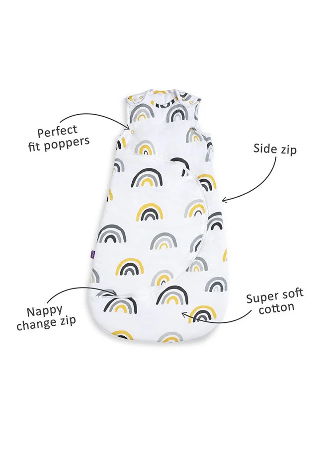 سنوز Pouch Sleeping Bag For Infant And Baby 2.5 Tog Clever Nappy Change Zip Material 100% Cotton For Temperatures Within 16 - 20 Celsius Suitable From 0 - 6Months Max.Length 68 Cm - Mustard Rainbow