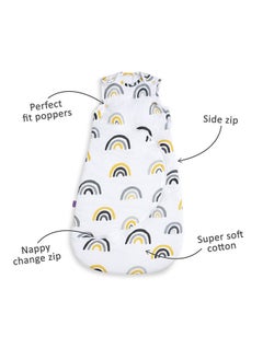 Snuz Pouch Sleeping Bag For Infant And Baby 2.5 Tog Clever Nappy Change Zip Material 100% Cotton For Temperatures Within 16 - 20 Celsius Suitable From 0 - 6Months Max.Length 68 Cm - Mustard Rainbow  - Image 2
