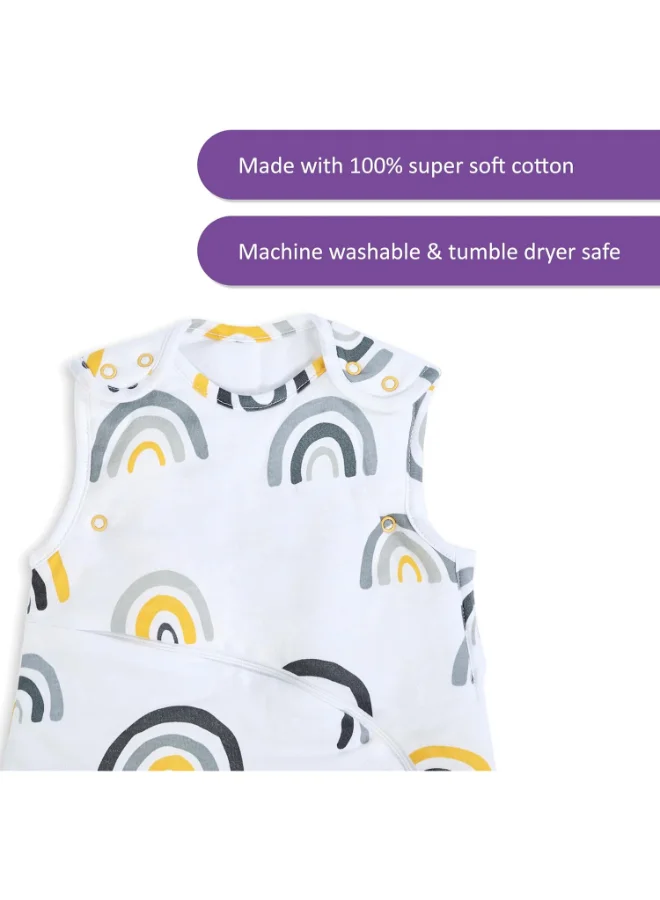Snuz Pouch Sleeping Bag For Infant And Baby 2.5 Tog Clever Nappy Change Zip Material 100% Cotton For Temperatures Within 16 - 20 Celsius Suitable From 0 - 6Months Max.Length 68 Cm - Mustard Rainbow