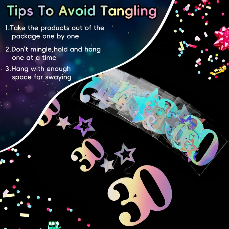 Eucutur Iridescent 30th Birthday Decorations for Him Her, Pre-Strung Glitter Twinkle Number Vintage 1996 30 Years Old Hanging Streamer Banner Party Supplies, Cheers 30th Birthday Anniversary Decor - Image 3