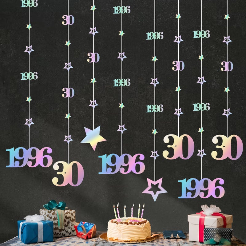 Eucutur Iridescent 30th Birthday Decorations for Him Her, Pre-Strung Glitter Twinkle Number Vintage 1996 30 Years Old Hanging Streamer Banner Party Supplies, Cheers 30th Birthday Anniversary Decor - Image 4