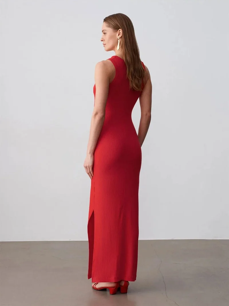 Dilvin DILVIN Ribbed Sleeveless Bodycon Maxi Dress