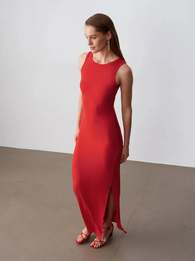 Dilvin DILVIN Ribbed Sleeveless Bodycon Maxi Dress