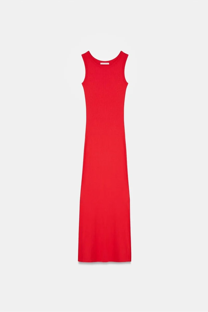Dilvin Red DILVIN Ribbed Sleeveless Bodycon Maxi Dress for Women | Best Price UAE