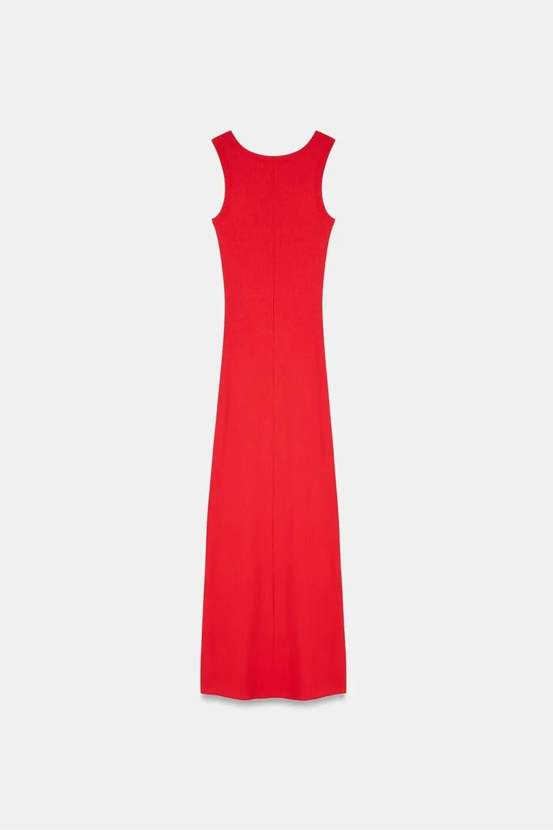 Dilvin Red DILVIN Ribbed Sleeveless Bodycon Maxi Dress for Women | Best Price UAE