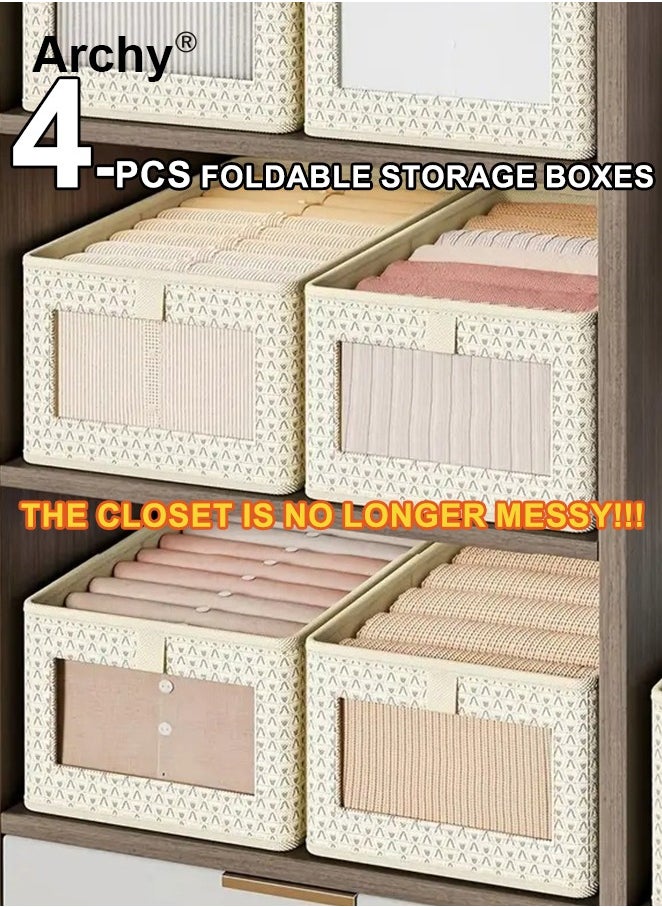 Archy 4 Pieces Foldable Closet Storage Organizer Washable Closet Storage Box with Carrying Handles Cube Storage Bin for Clothes Wardrobe Home Bedroom Office  - Image 1
