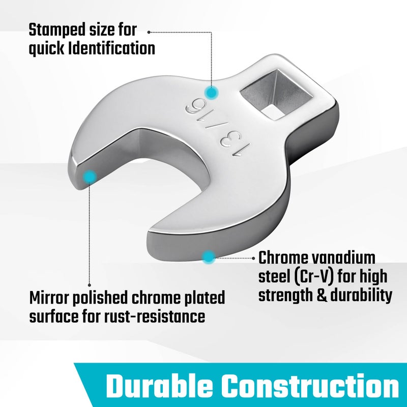DURATECH 10-Piece 3/8" Drive Crowfoot Wrench Set, Open End Wrench Set, SAE, 3/8"-1", CR-V Steel, with EVA Foam Tool Organizer - Image 3