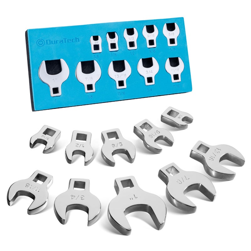 DURATECH 10-Piece 3/8" Drive Crowfoot Wrench Set, Open End Wrench Set, SAE, 3/8"-1", CR-V Steel, with EVA Foam Tool Organizer - Image 1
