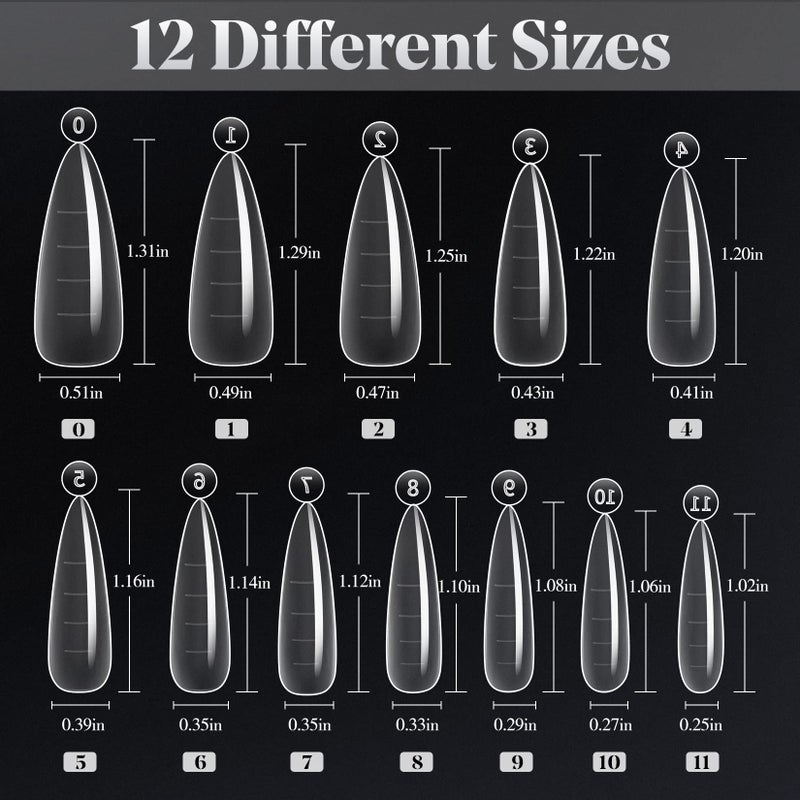krofaue Poly Extension Gel - 120pcs Dual Nail Forms with 12 Sizes Stiletto False Molds Lady Almond Style Full Cover Builder for Nails Acrylic Forms fit DIY at Home - Image 2