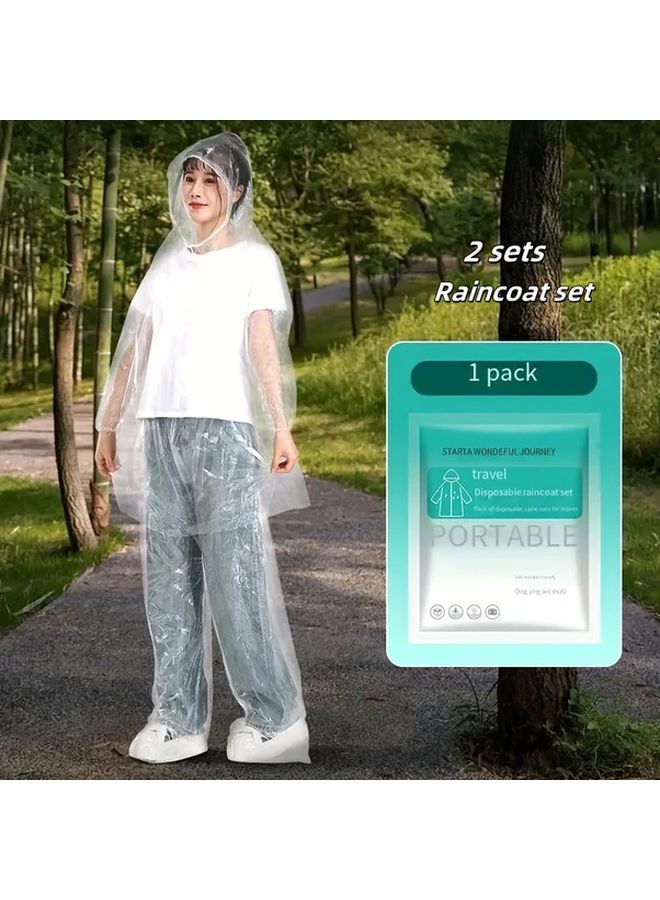 2 Sets Transparent Disposable Raincoat Waterproof Outdoor Camping Hiking Travel - Image 1