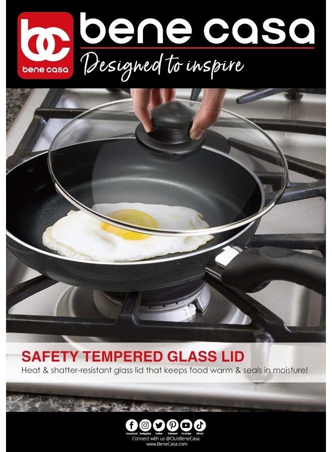 Bene Casa - Black Nonstick Aluminum Frying Pan with Glass Lid (6") - Dishwasher Safe for Easy Cleaning - Image 4