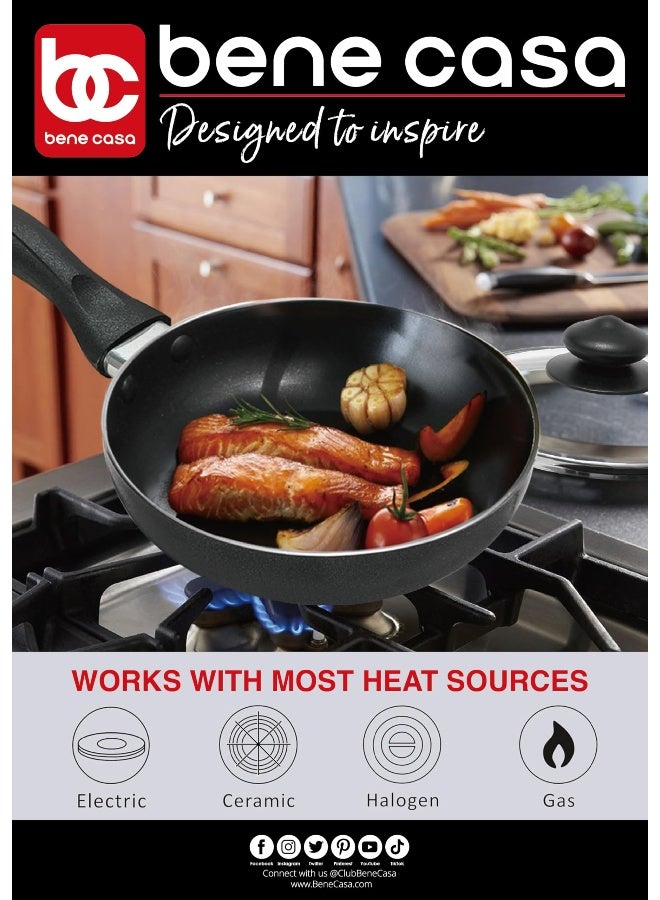 Bene Casa - Black Nonstick Aluminum Frying Pan with Glass Lid (6") - Dishwasher Safe for Easy Cleaning - Image 3