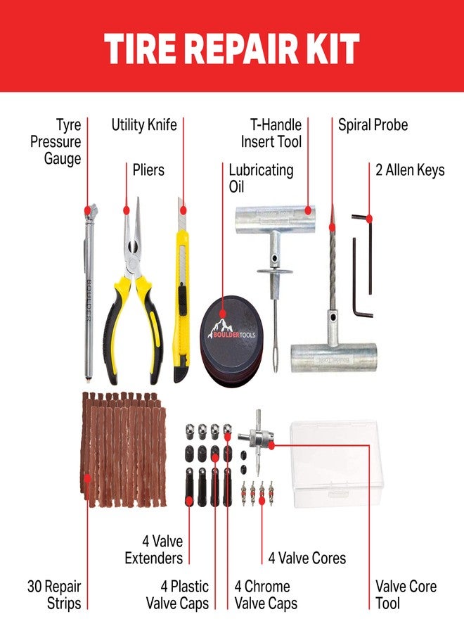 Boulder Tools Tire Repair Kit by Boulder Tools - Heavy Duty Plug Kit for Cars, Trucks, Motorcycles, ATVs - Complete Flat Fix Automotive Tools Set with Storage Case, Valve Tool, Pliers, and Repair Plugs - Image 2