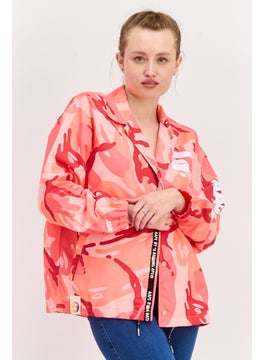 Women Camouflage Windbreaker Jacket, Peach Combo