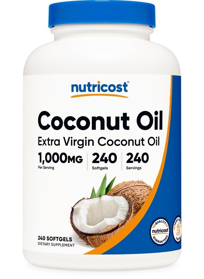 Nutricost Coconut Oil Softgels (1000mg) 240 Softgels - Extra Virgin Coconut Oil - Gluten Free and Non-GMO - Image 1