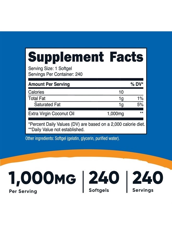 Nutricost Coconut Oil Softgels (1000mg) 240 Softgels - Extra Virgin Coconut Oil - Gluten Free and Non-GMO - Image 2