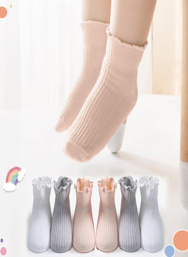 Aroveea Baby Toddler Girls Socks Grip Ruffle Non Slip Girls Cotton 12 Pack Socks for 3-5T Kids Cute Ankle 6M-7Years, Mix Frilly, 3-5 years - Image 2