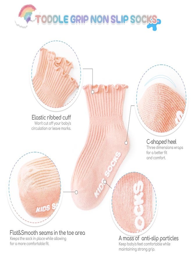 Aroveea Baby Toddler Girls Socks Grip Ruffle Non Slip Girls Cotton 12 Pack Socks for 3-5T Kids Cute Ankle 6M-7Years, Mix Frilly, 3-5 years - Image 3