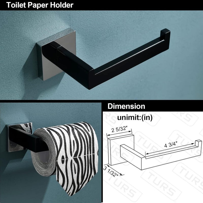 TURS 5-Piece Bathroom Hardware Set Matte Black and Polished Chrome Towel Bar Holder Set Hand Towel Holder Toilet Paper Holder and 2 Towel Hooks,Stainless Steel Wall Mounted - Image 3