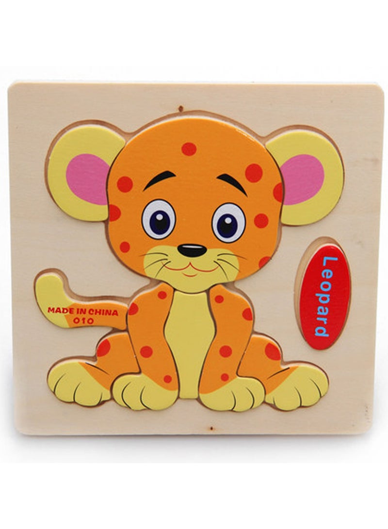 Children's Educational Wooden Cartoon Leopard Jigsaw Puzzles Suitable Gift Bag Pack - Image 1