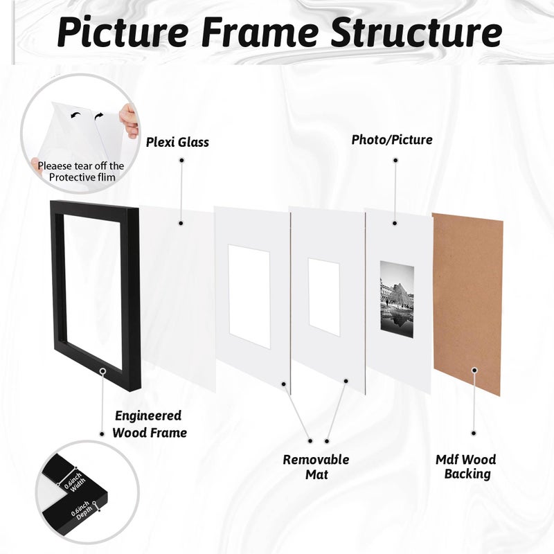 YCCXBW 11x14 Picture Frame Display Photo 8x10 and 5x7 With Mat Plexiglass Engineered Wood Frame For Wall Mounting Signature Diamond Art Painting(Black,11X14 MDF) - Image 2