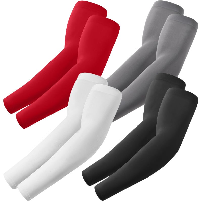 ROXUN 4 Pairs Arm Sleeves, Cooling UV Sun Protection Sports Compression for Men/Women Black+White+Dark Gray+Red - Image 1