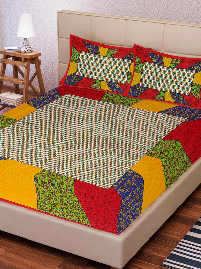 BedZone Cotton Rajasthani Jaipuri Traditional King Size Double Bed bedsheet Pure Cotton King Size bedsheets with 2 Pillow Covers - Image 3