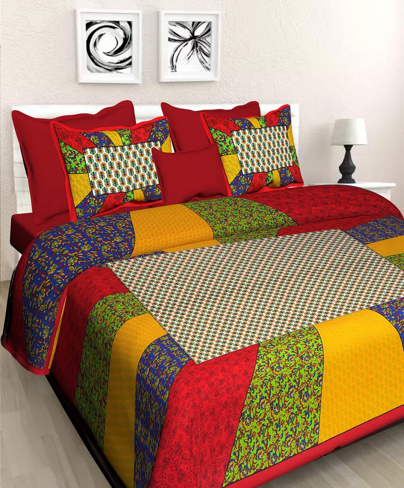 BedZone Cotton Rajasthani Jaipuri Traditional King Size Double Bed bedsheet Pure Cotton King Size bedsheets with 2 Pillow Covers - Image 2