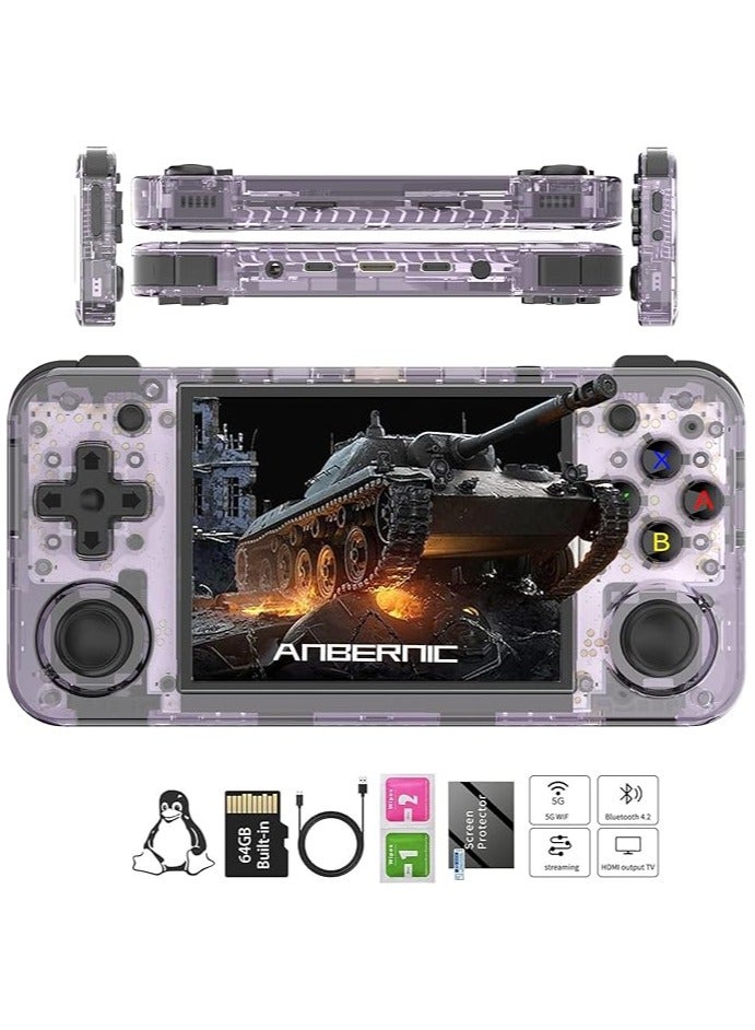 ANBERNIC  RG35XX H Retro Portable Game Console, Support 5G HDMI TV Output, WiFi, Bluetooth 4.2, 3.5" IPS Screen, Built-in Linux System with 64G TF Card 5515 Games Purple - Image 1