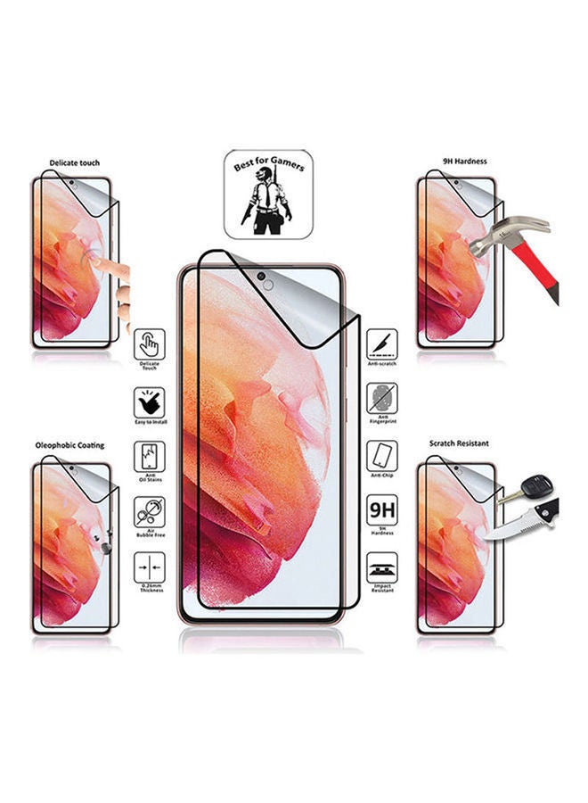 NIBEMINENT Pack Of Ceramic Nano Screen Protector With Silicone Hand Band Grip Cover Case For Samsung Galaxy S21 5G 6.2inch Red/Clear - Image 2