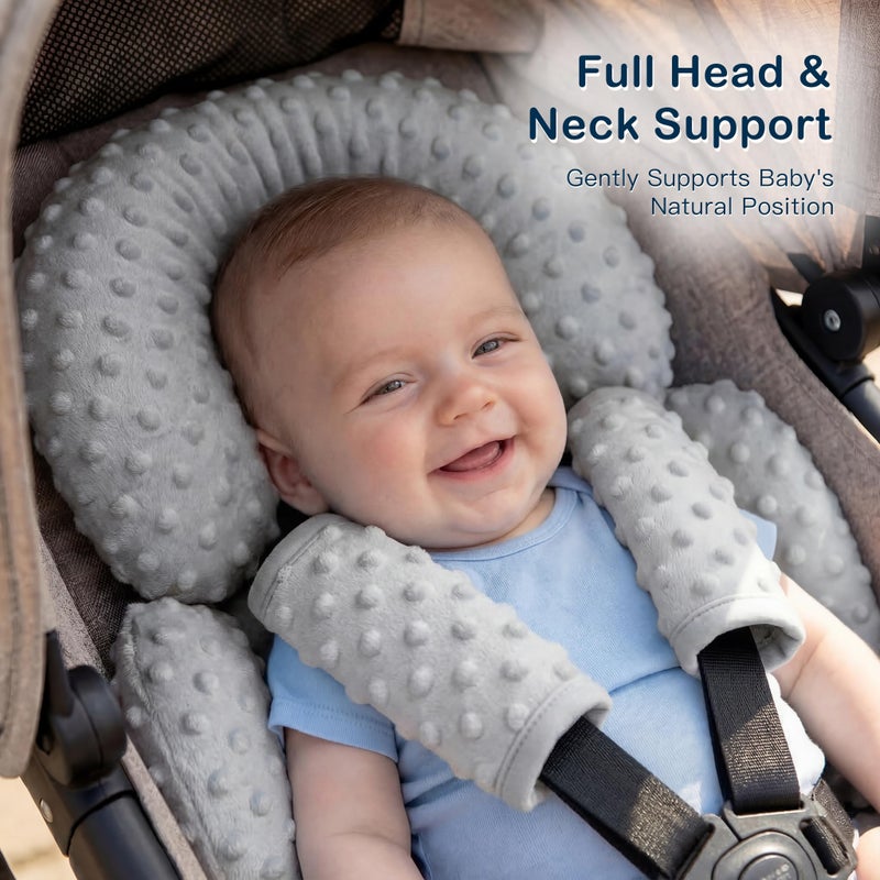 Pro Goleem Infant Car Seat Head Neck Body Support, Ultra-Soft Minky and Microfiber Newborn Car Seat Strap Pads, Perfect for CarSeat, Stroller, 2-in-1 Reversible, for Boys and Girls, Gray - Image 3