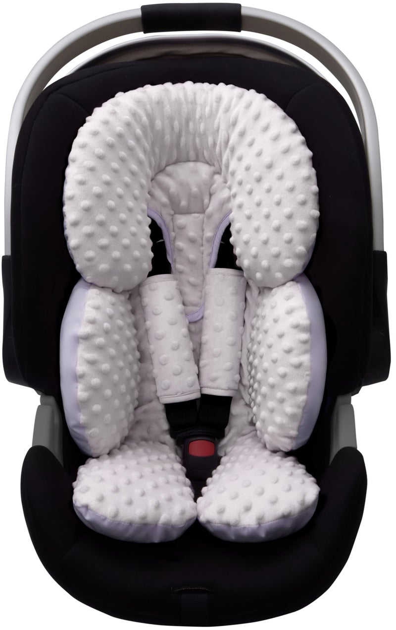 Pro Goleem Infant Car Seat Head Neck Body Support, Ultra-Soft Minky and Microfiber Newborn Car Seat Strap Pads, Perfect for CarSeat, Stroller, 2-in-1 Reversible, for Boys and Girls, Gray - Image 1