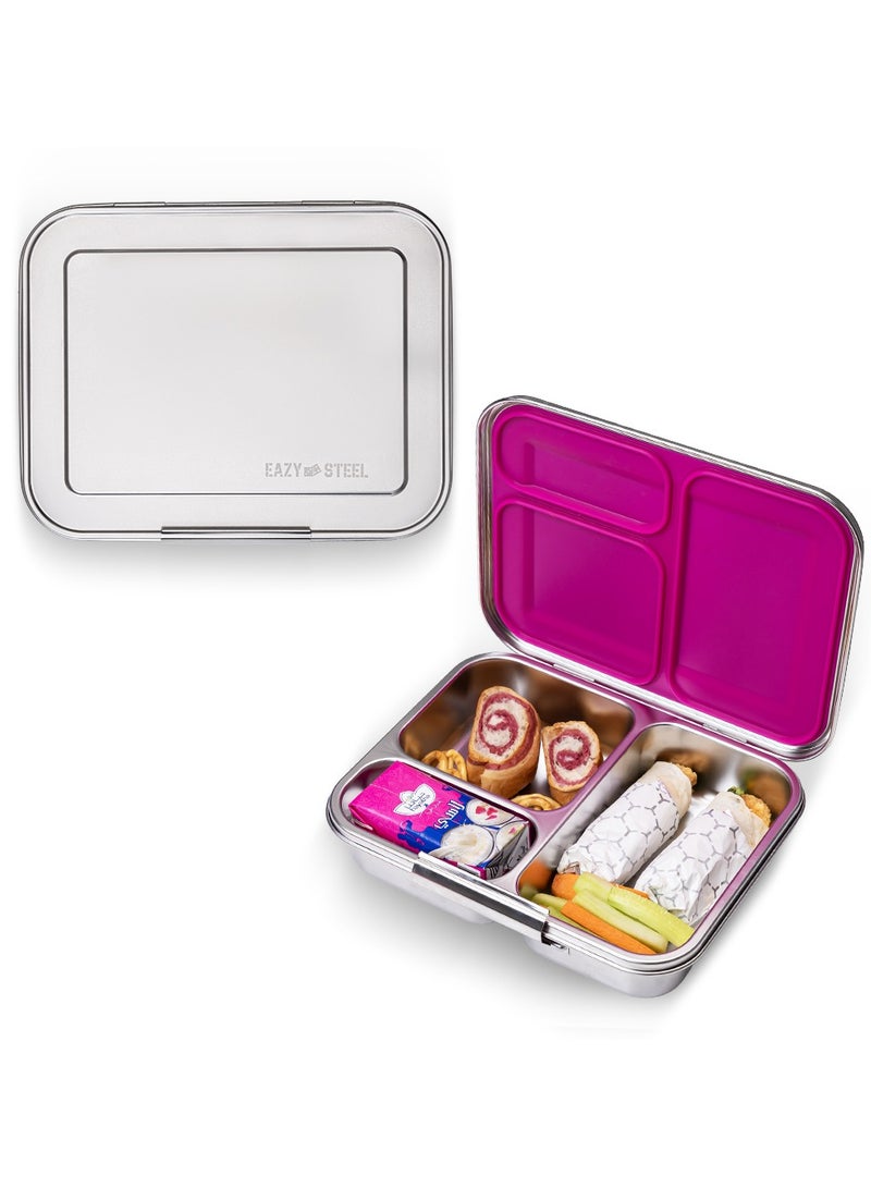 Eazy Kids 3 Compartment Bento Steel Lunch Box - Pink - Image 1