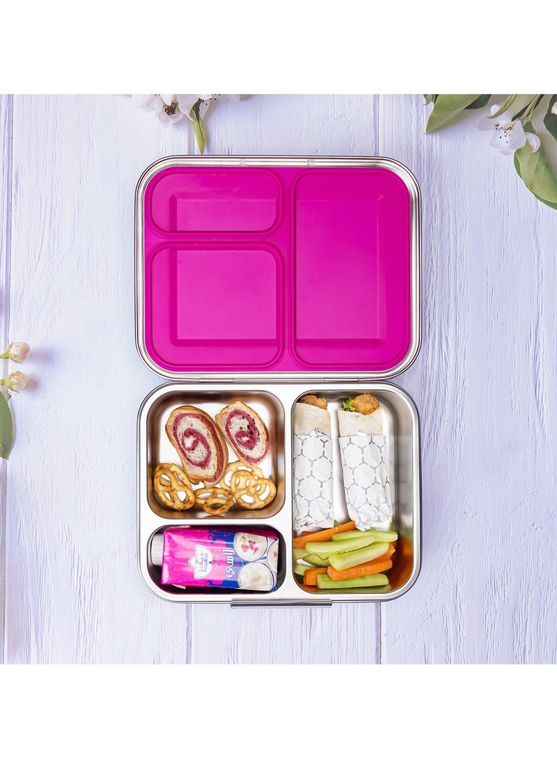 Eazy Kids 3 Compartment Bento Steel Lunch Box - Pink - Image 2