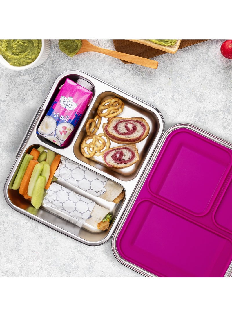 Eazy Kids 3 Compartment Bento Steel Lunch Box - Pink - Image 4