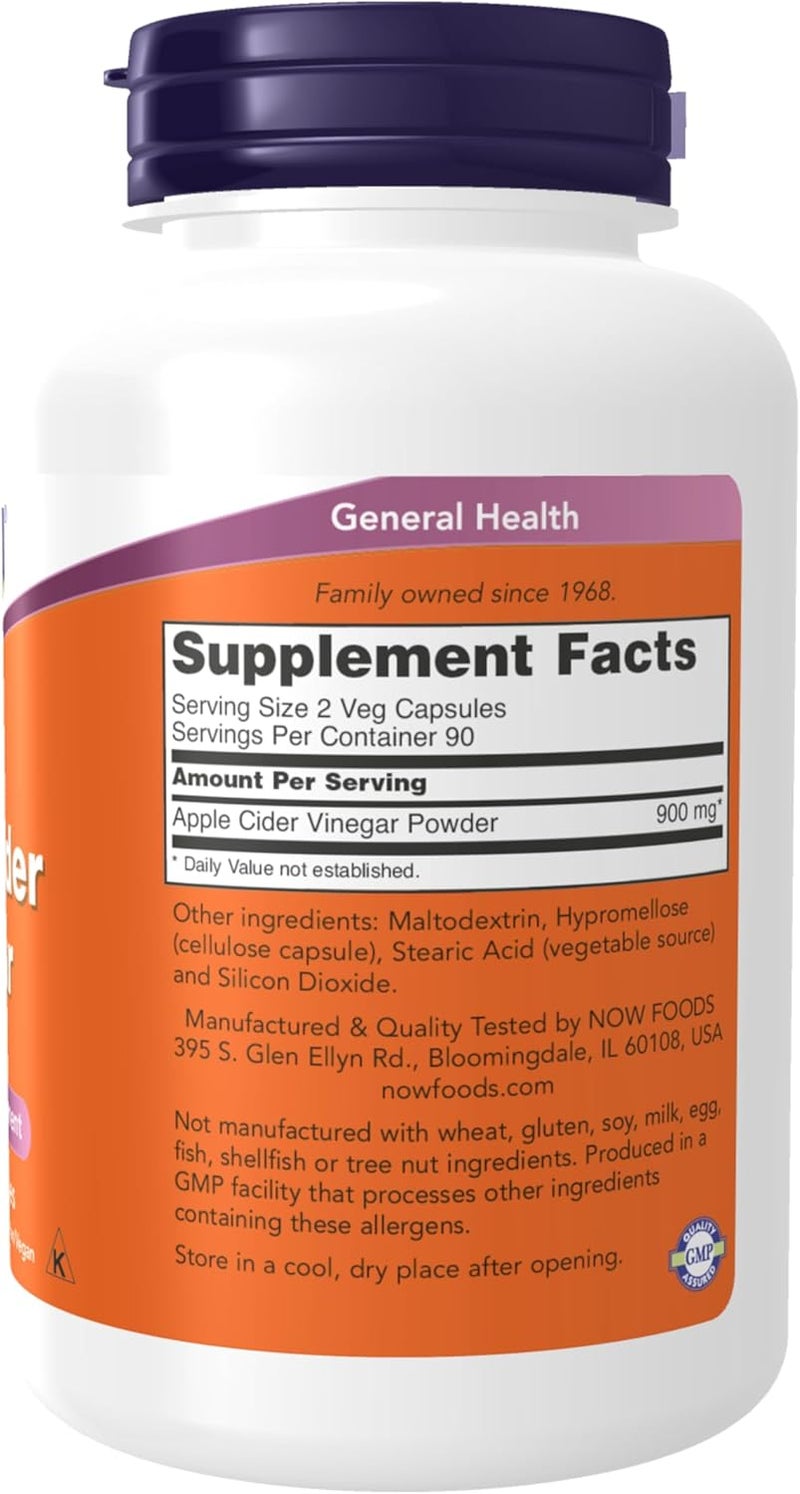 Now Foods Apple Cider Vinegar 450mg 180 Veg Capsules - Image 2