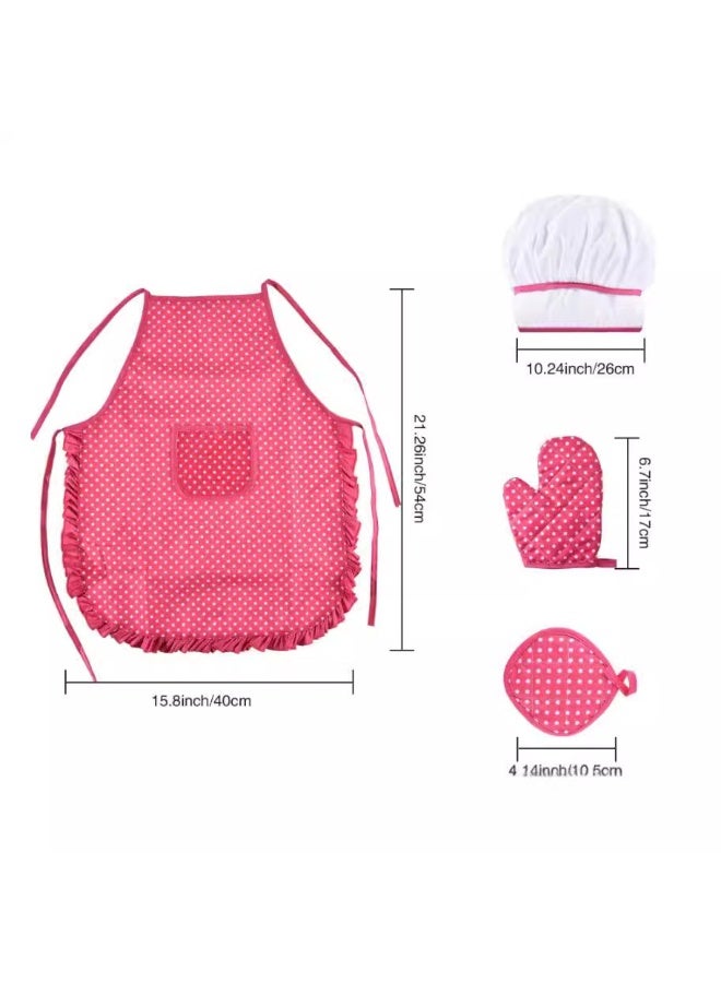 JAYATO 26-Piece Polka Dot Kids Kitchen Cooking Play With Apron And Chef Hat Set Kitchen Toy Set for Kid, Cooking Pretend Play Kitchen Set Costume Dress Up Chef Outfit （The color of the accessories is random） - Image 5
