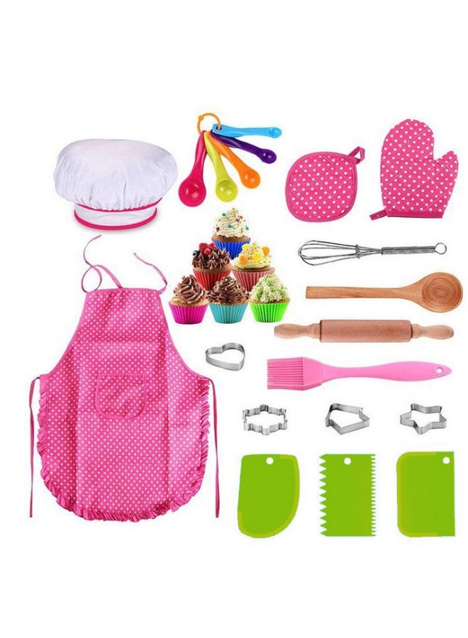 JAYATO 26-Piece Polka Dot Kids Kitchen Cooking Play With Apron And Chef Hat Set Kitchen Toy Set for Kid, Cooking Pretend Play Kitchen Set Costume Dress Up Chef Outfit （The color of the accessories is random） - Image 1