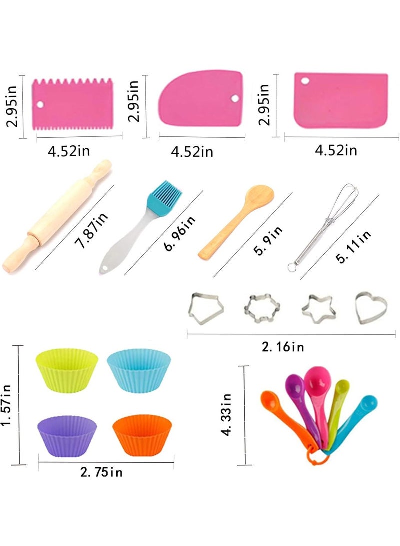 JAYATO 26-Piece Polka Dot Kids Kitchen Cooking Play With Apron And Chef Hat Set Kitchen Toy Set for Kid, Cooking Pretend Play Kitchen Set Costume Dress Up Chef Outfit （The color of the accessories is random） - Image 2