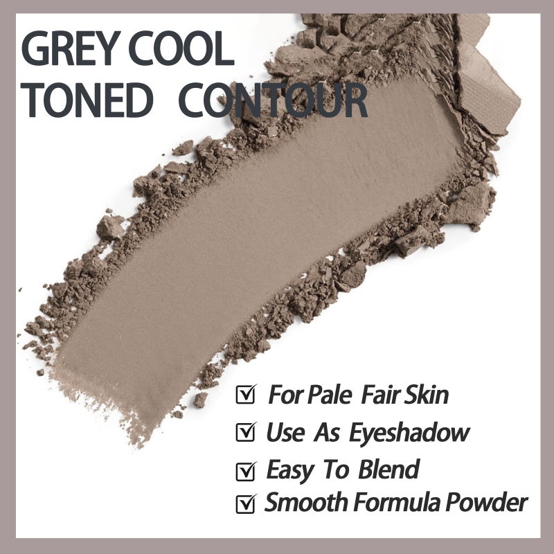 Okerker Cool Toned Contour Palette with Mirror, Taupe Grey Contour Powder for Fair Pale Light Cool Toned Skin,Neutralizes Redness, No Orange, Nose Contouring Bronzer Powder with Nose Contour Brush - Image 2