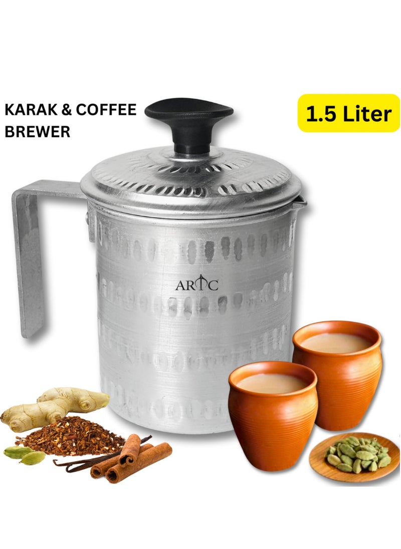 ARTC ARTC Heavy Duty Thick Aluminum Arabic Coffee Brewer and Tandoori Tea and Fountain Karak Making Kettle For Camping, Silver  - Image 4