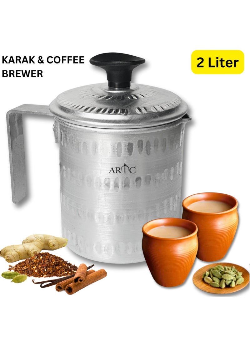 ARTC ARTC Heavy Duty Thick Aluminum Arabic Coffee Brewer and Tandoori Tea and Fountain Karak Making Kettle For Camping, Silver  - Image 5