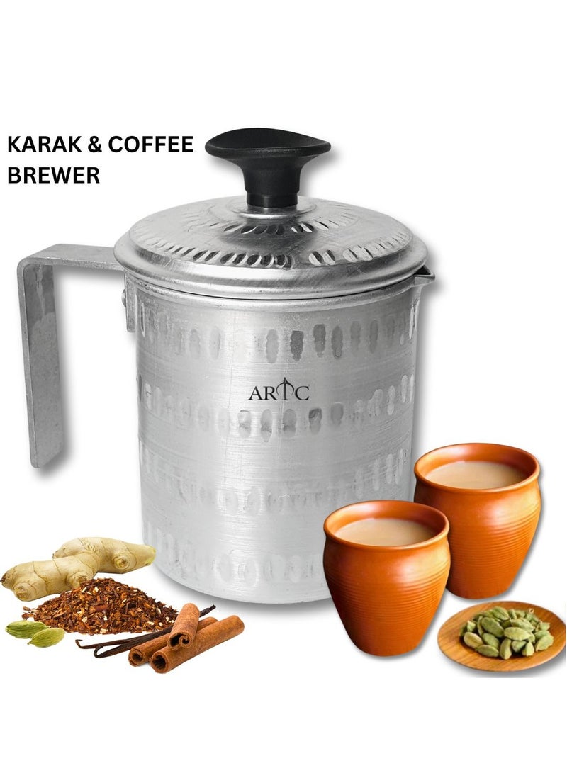 اي ار تي سي غلاية قهوة عربية سميكة من الألومنيوم السميك من ARTC وأباريق قهوة تندوري وشاي ونافورة كرك للتخييم ، فضي - Image 1