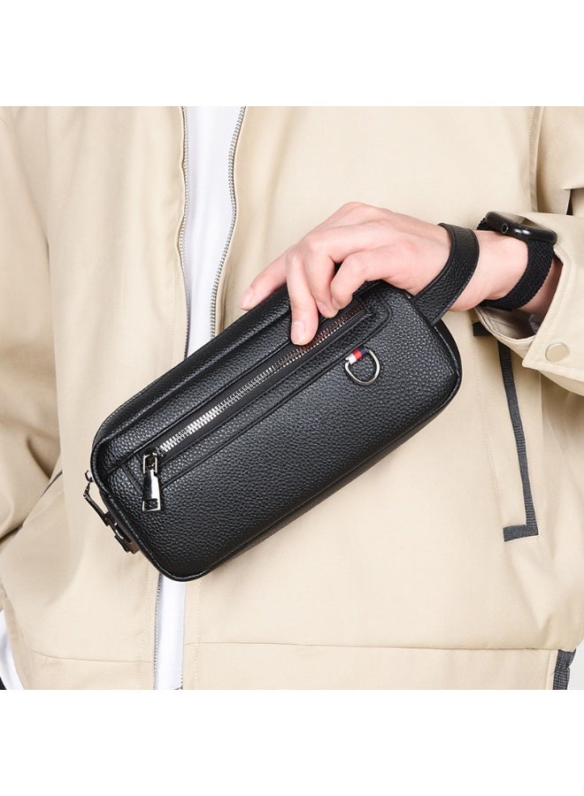Men's Lychee Grain Leather Clutch Bag with Anti-Theft Password Lock, Business Casual,  Black - Image 3