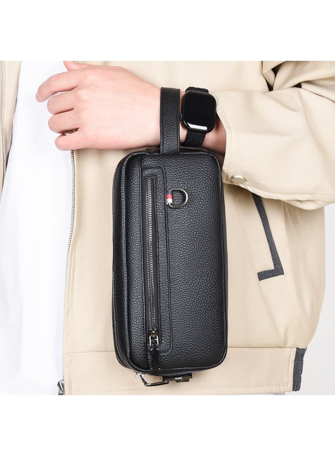 Men's Lychee Grain Leather Clutch Bag with Anti-Theft Password Lock, Business Casual,  Black - Image 4