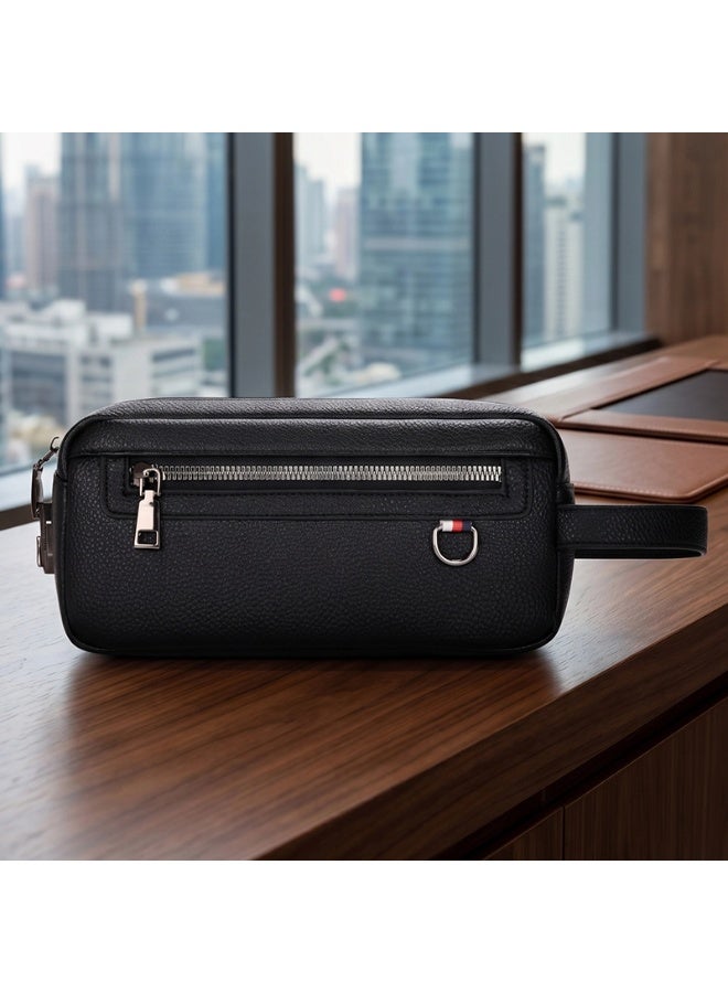Men's Lychee Grain Leather Clutch Bag with Anti-Theft Password Lock, Business Casual,  Black - Image 5