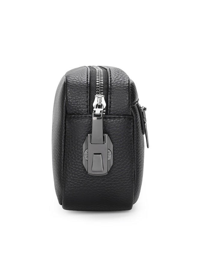 Men's Lychee Grain Leather Clutch Bag with Anti-Theft Password Lock, Business Casual,  Black - Image 1