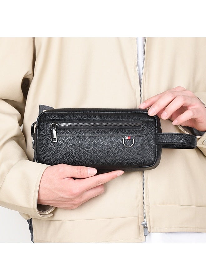 Men's Lychee Grain Leather Clutch Bag with Anti-Theft Password Lock, Business Casual,  Black - Image 2